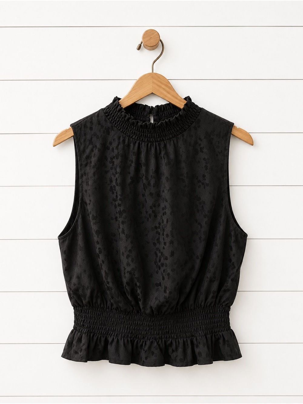 🖤 She + Sky Black Smocked Neck Peplum Top Size Medium